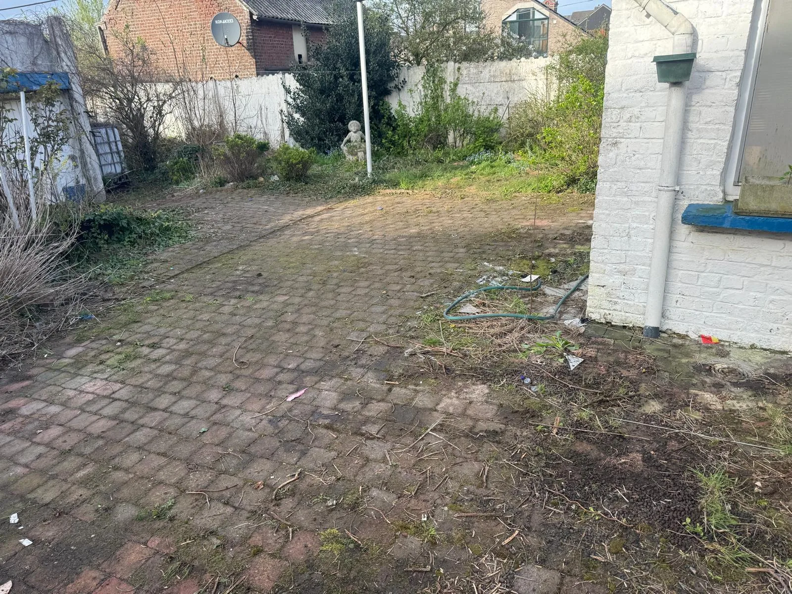 Après débarras à Eeklo — Jardin encombré remis au propre