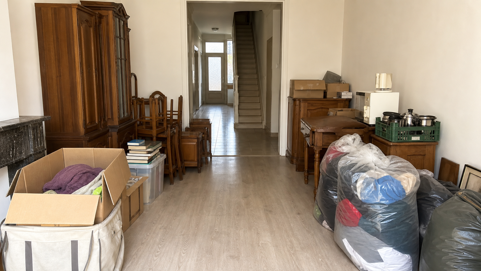 Vide maison de rangée à Aalst : avant, en cours et après — intervention en cours