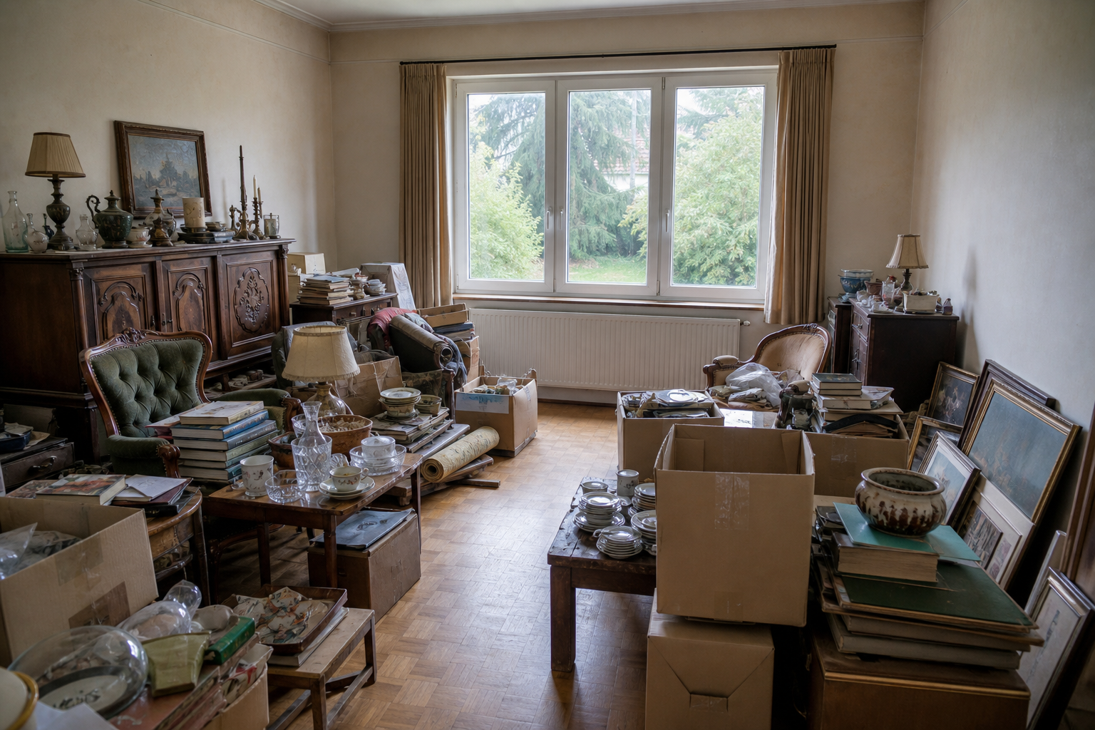 Vide villa quatre façades à Aalter : avant, en cours et après — avant débarras