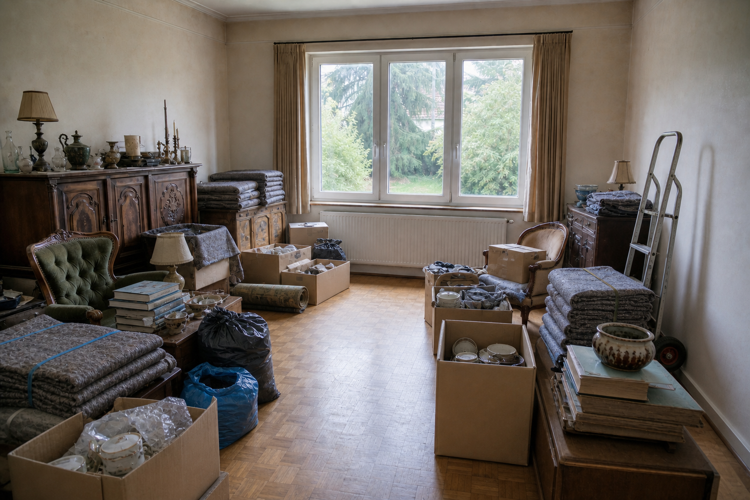 Vide villa quatre façades à Aalter : avant, en cours et après — intervention en cours