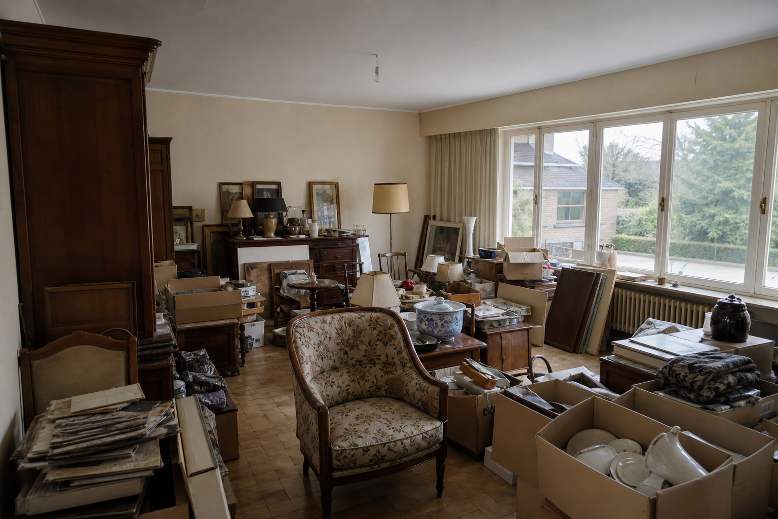 Vide villa quatre façades à Aartselaar : avant, en cours et après — avant débarras