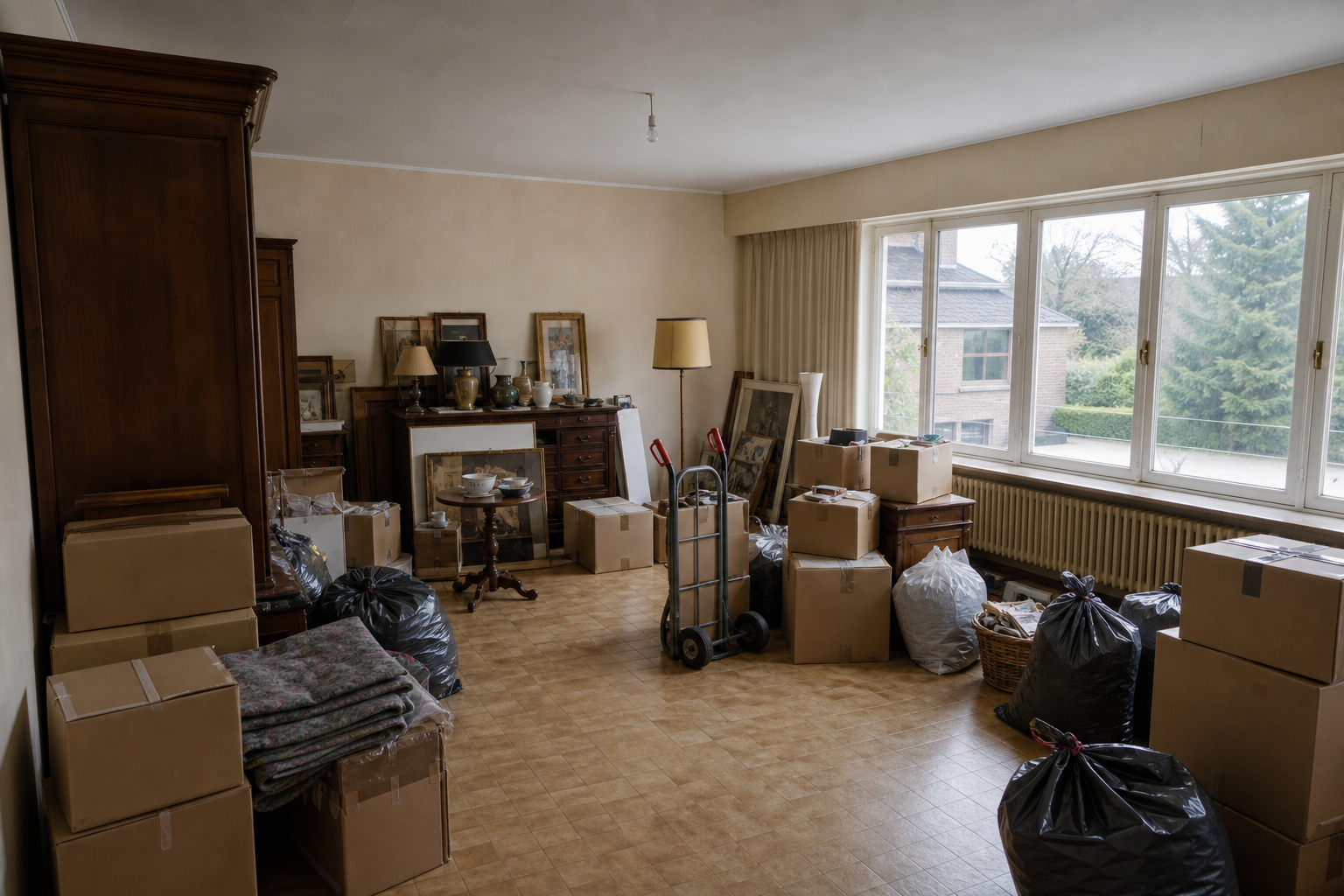 Vide maison de cité avec jardin à Aiseau-Presles : avant, en cours et après — intervention en cours