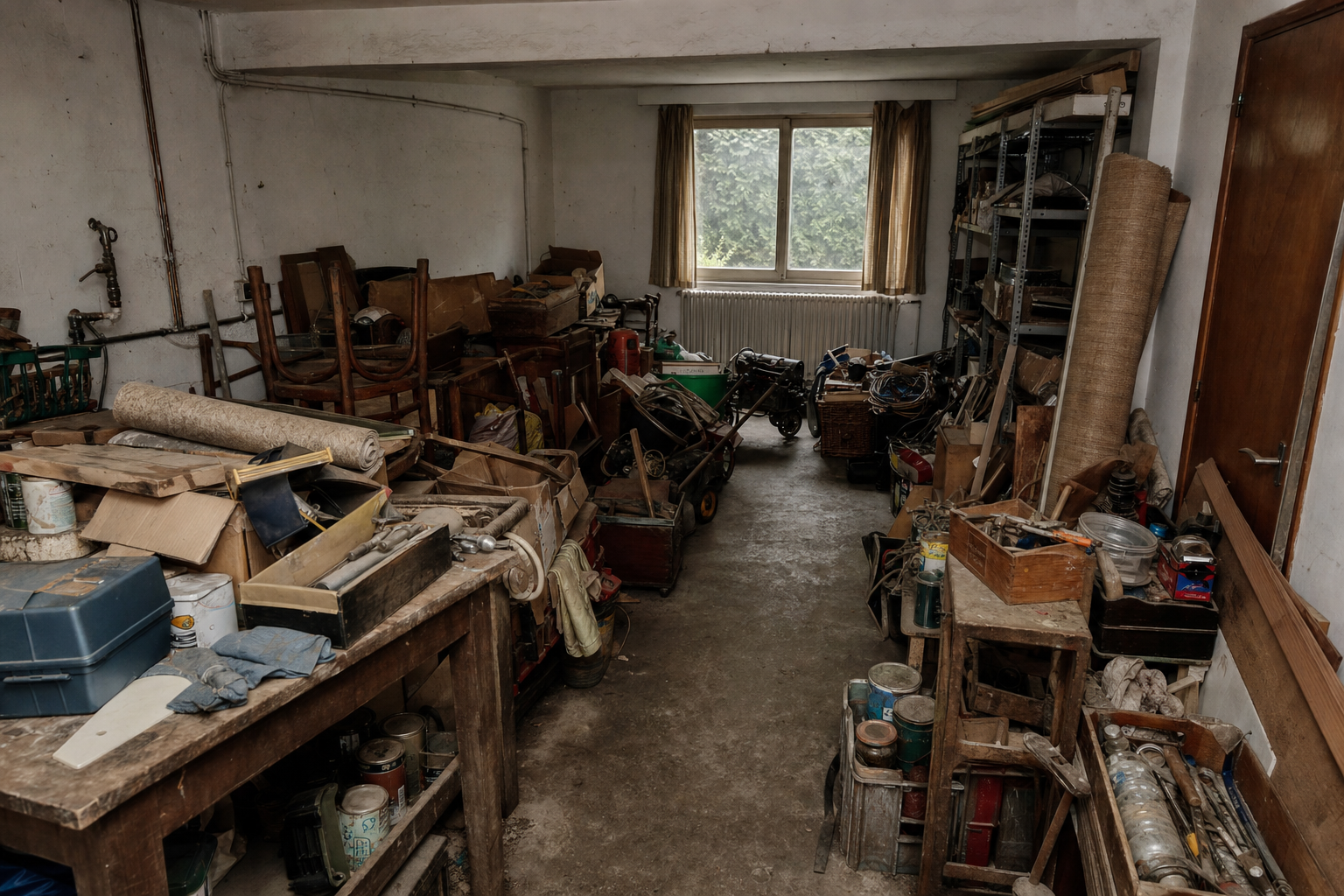 Débarras de cave et garage-atelier à Amay : avant, en cours et après — avant débarras