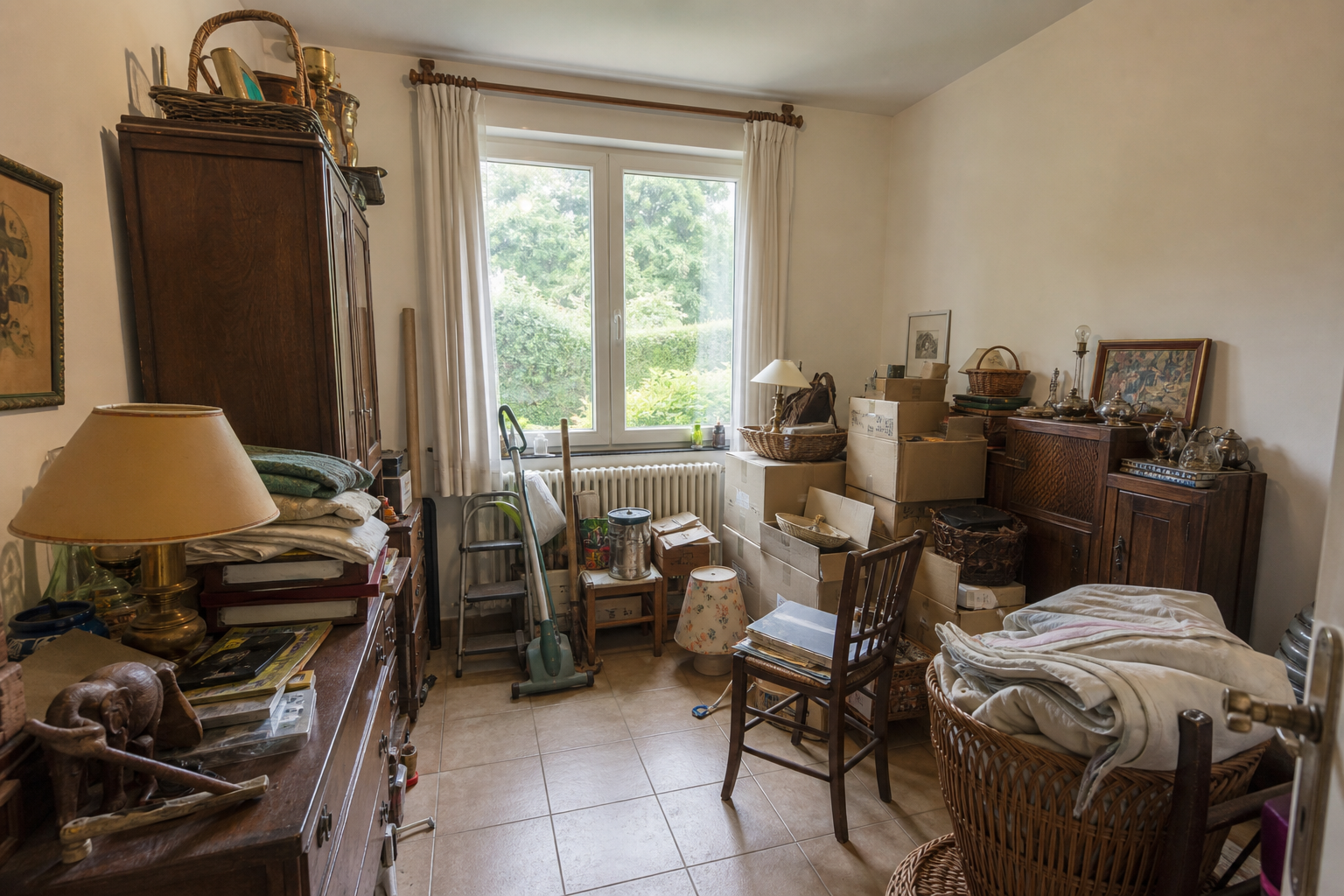 Vide maison pavillonnaire avec jardin à Auderghem : avant, en cours et après — avant débarras