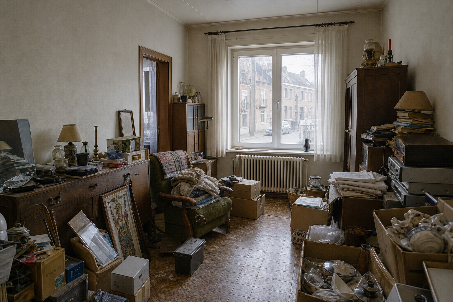 Vide maison mitoyenne à Avelgem : avant, en cours et après — avant débarras