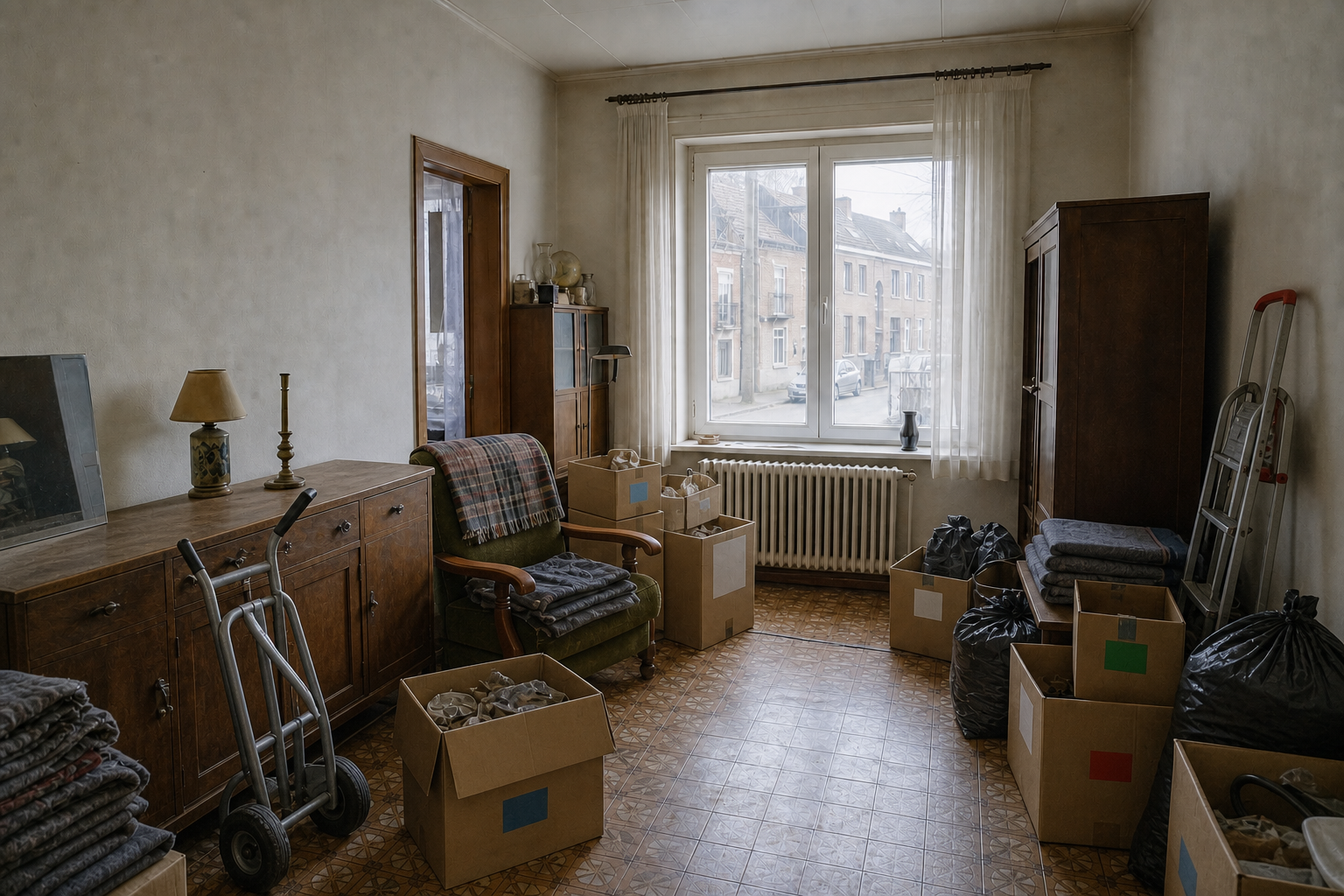 Vide maison mitoyenne à Avelgem : avant, en cours et après — intervention en cours
