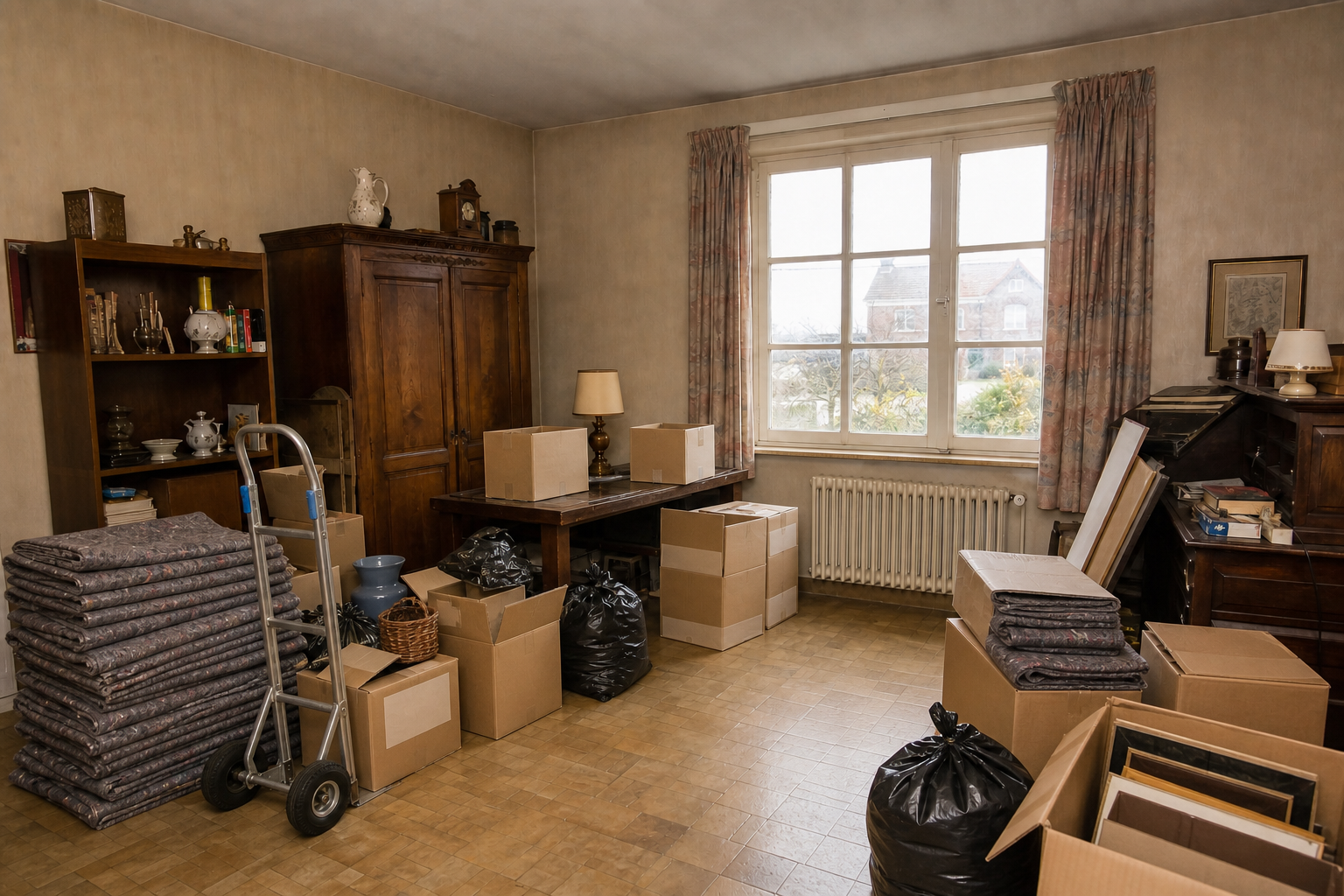 Vide maison familiale avec garage à Awans : avant, en cours et après — intervention en cours
