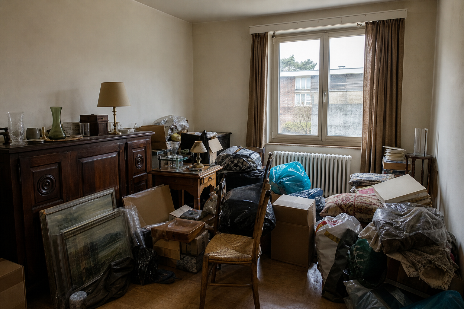 Vide maison ouvrière à Balen : avant, en cours et après — avant débarras