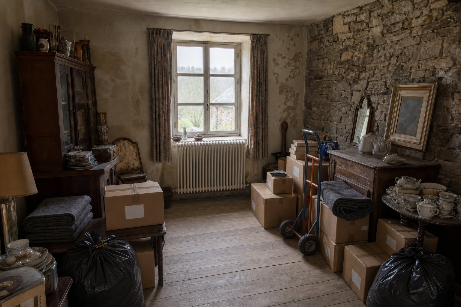Vide maison villageoise avec grange à Bastogne : avant, en cours et après — intervention en cours