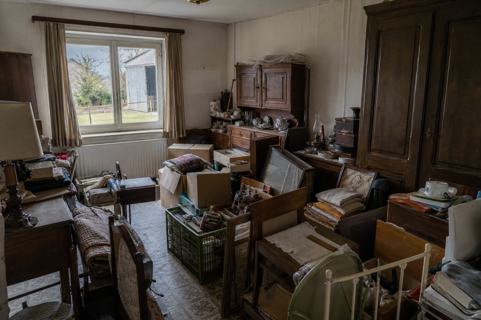 Vide maison villageoise avec dépendance à Beauraing : avant, en cours et après — avant débarras