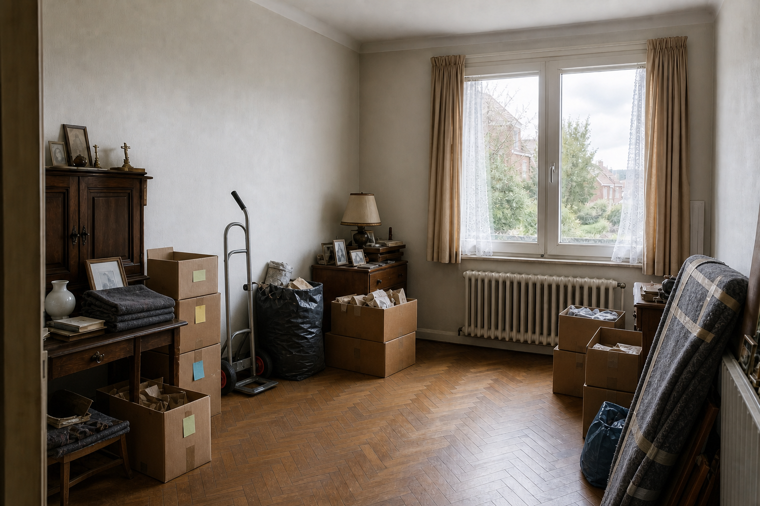 Débarras après départ en maison de repos à Beersel : avant, en cours et après — intervention en cours