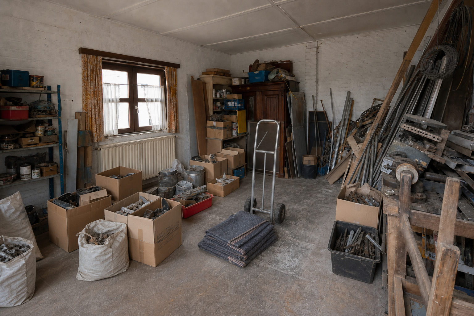 Vide garage-atelier à Begijnendijk : avant, en cours et après — intervention en cours