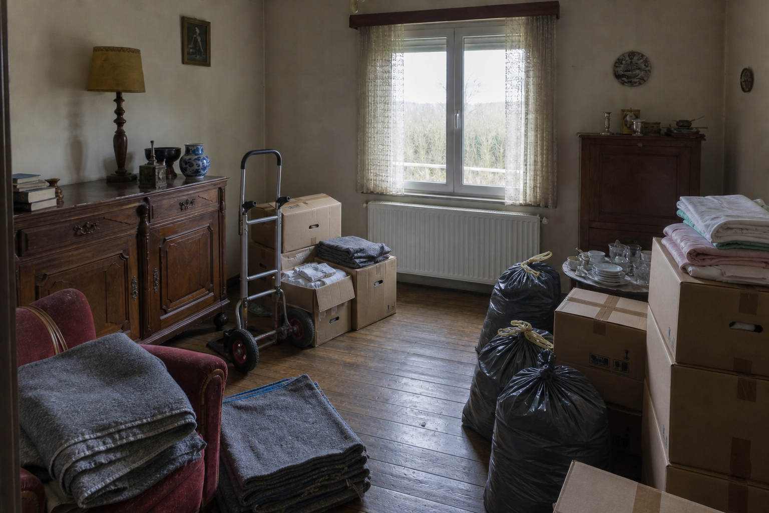 Débarras après départ en maison de repos à Berloz : avant, en cours et après — intervention en cours