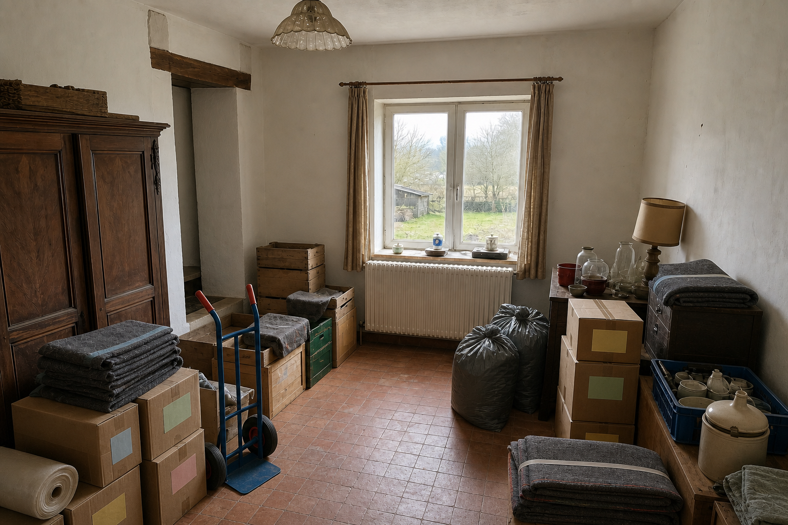 Vide fermette avec dépendances à Bertogne : avant, en cours et après — intervention en cours