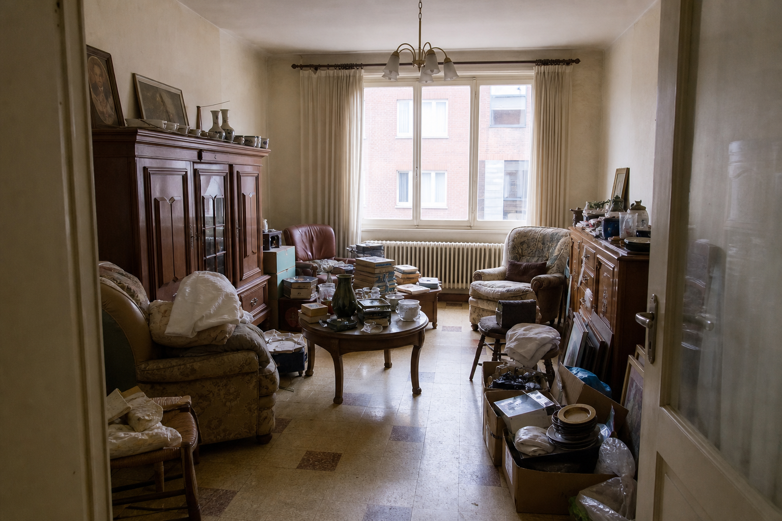 Vide maison mitoyenne à Bertrix : avant, en cours et après — avant débarras