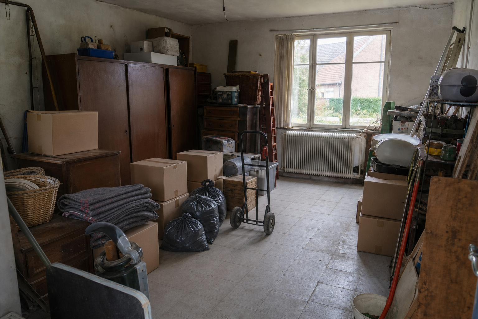 Vide garage et dépendance villageoise à Beveren : avant, en cours et après — intervention en cours