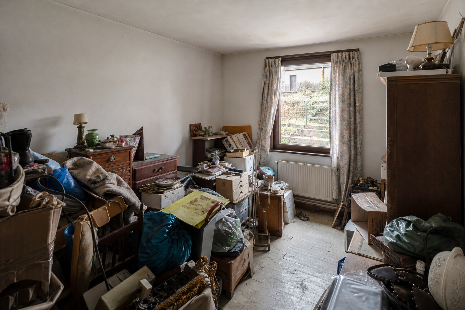 Vide maison mitoyenne en pente à Beyne-Heusay : avant, en cours et après — avant débarras