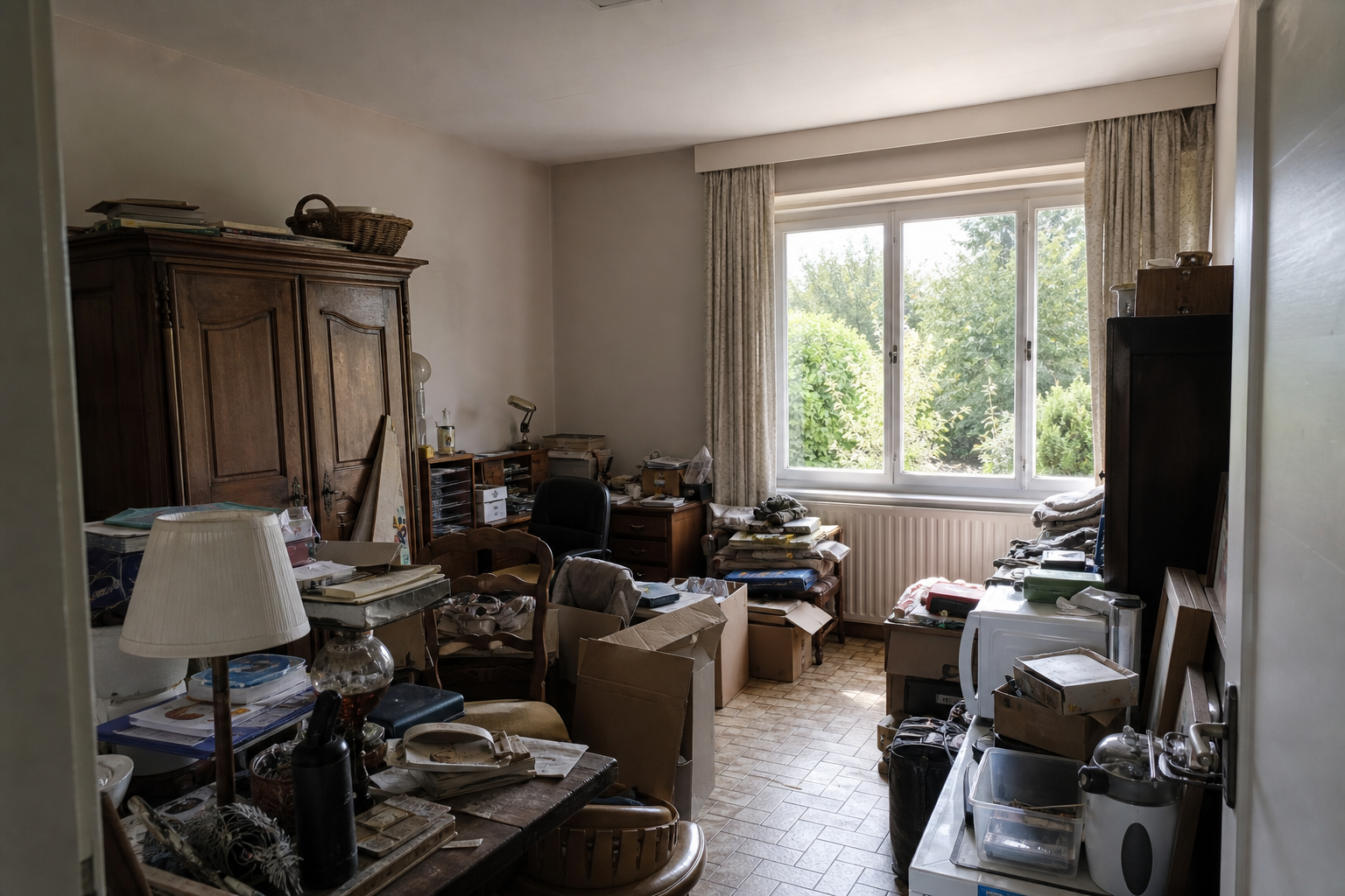 Vide villa avec bureau à domicile à Bierbeek : avant, en cours et après — avant débarras