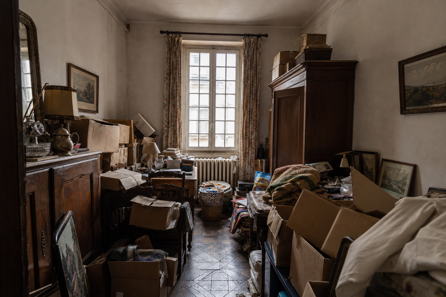 Vide maison historique intra-muros à Binche : avant, en cours et après — avant débarras