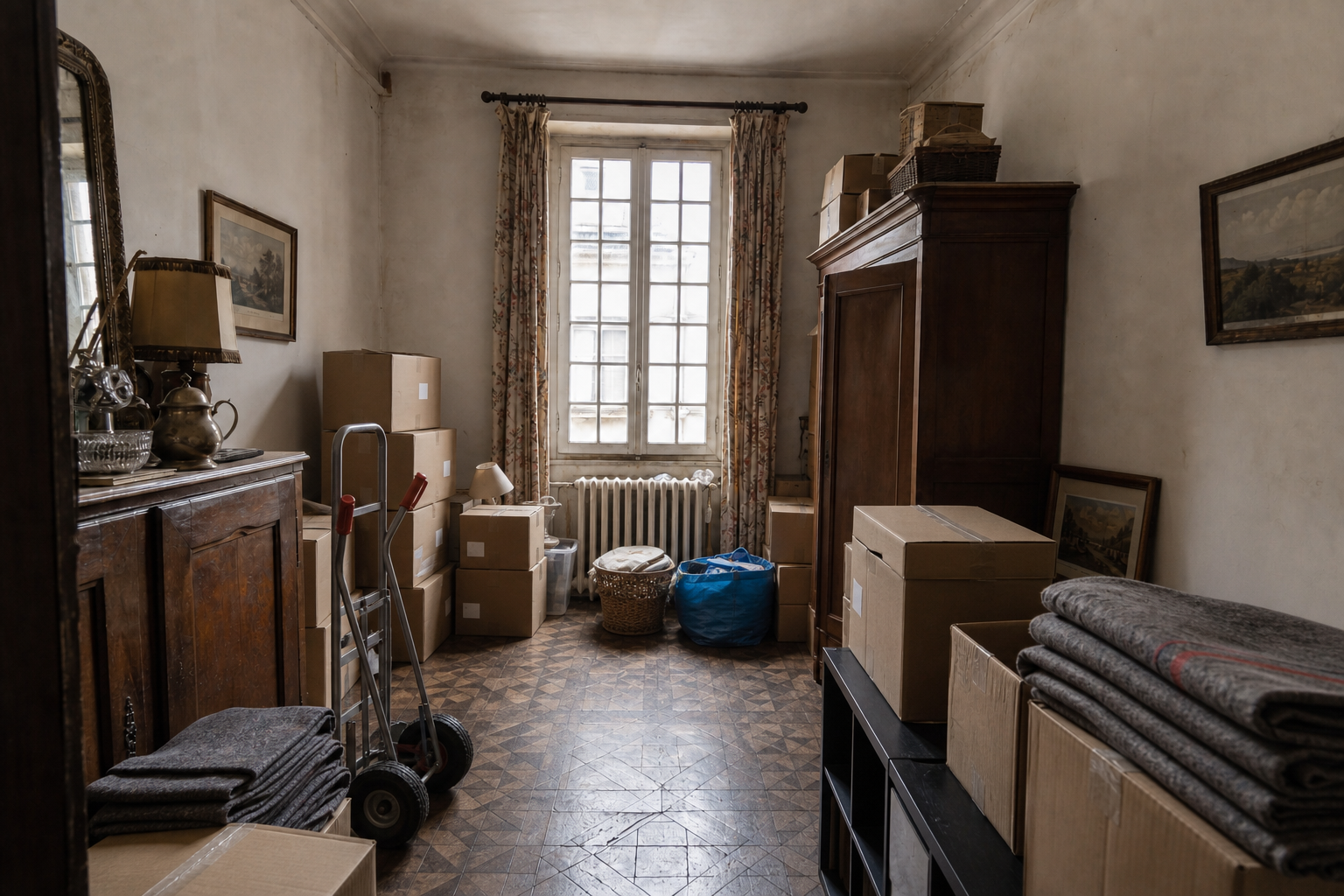 Vide maison historique intra-muros à Binche : avant, en cours et après — intervention en cours