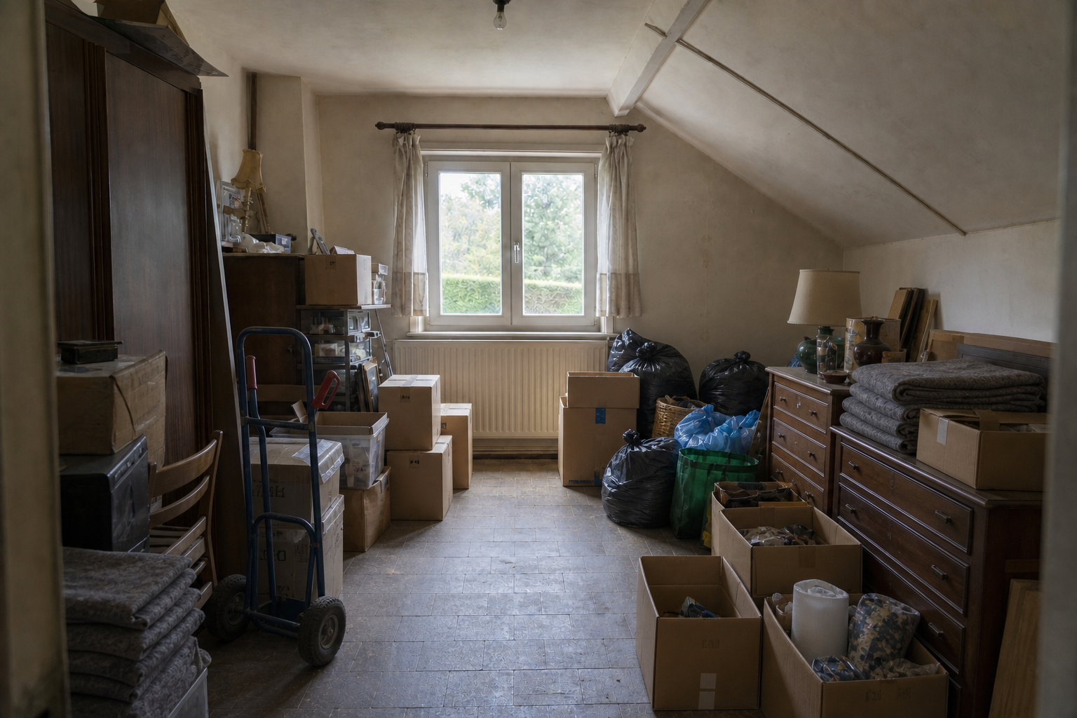 Débarras de cave et grenier à Bonheiden : avant, en cours et après — intervention en cours