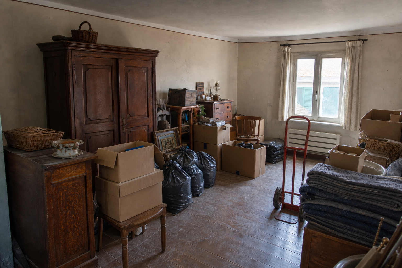 Vide fermette avec dépendances à Bornem : avant, en cours et après — intervention en cours