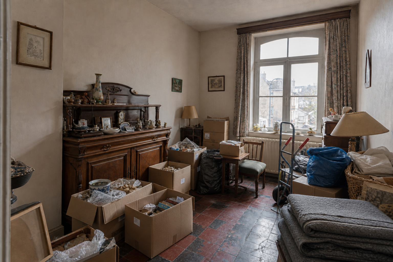 Débarras après départ en maison de repos à Braine-le-Château : avant, en cours et après — intervention en cours