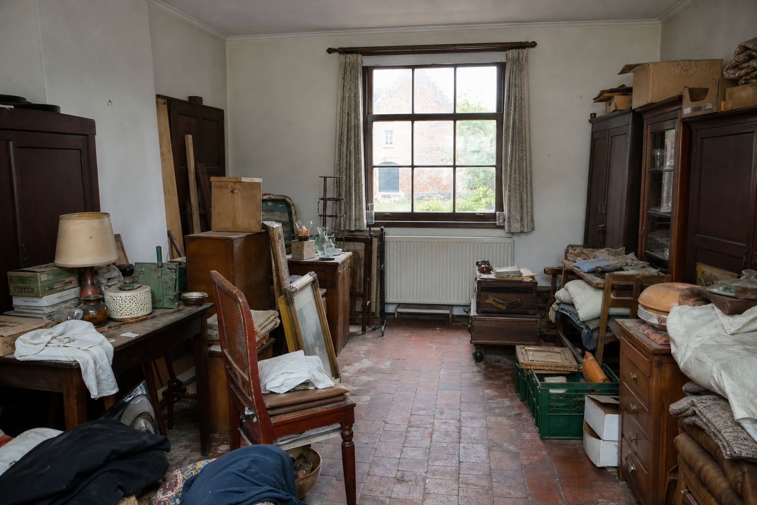 Vide maison villageoise avec grange à Brecht : avant, en cours et après — avant débarras