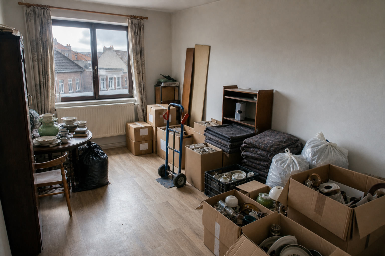 Vide appartement à Bree : avant, en cours et après — intervention en cours
