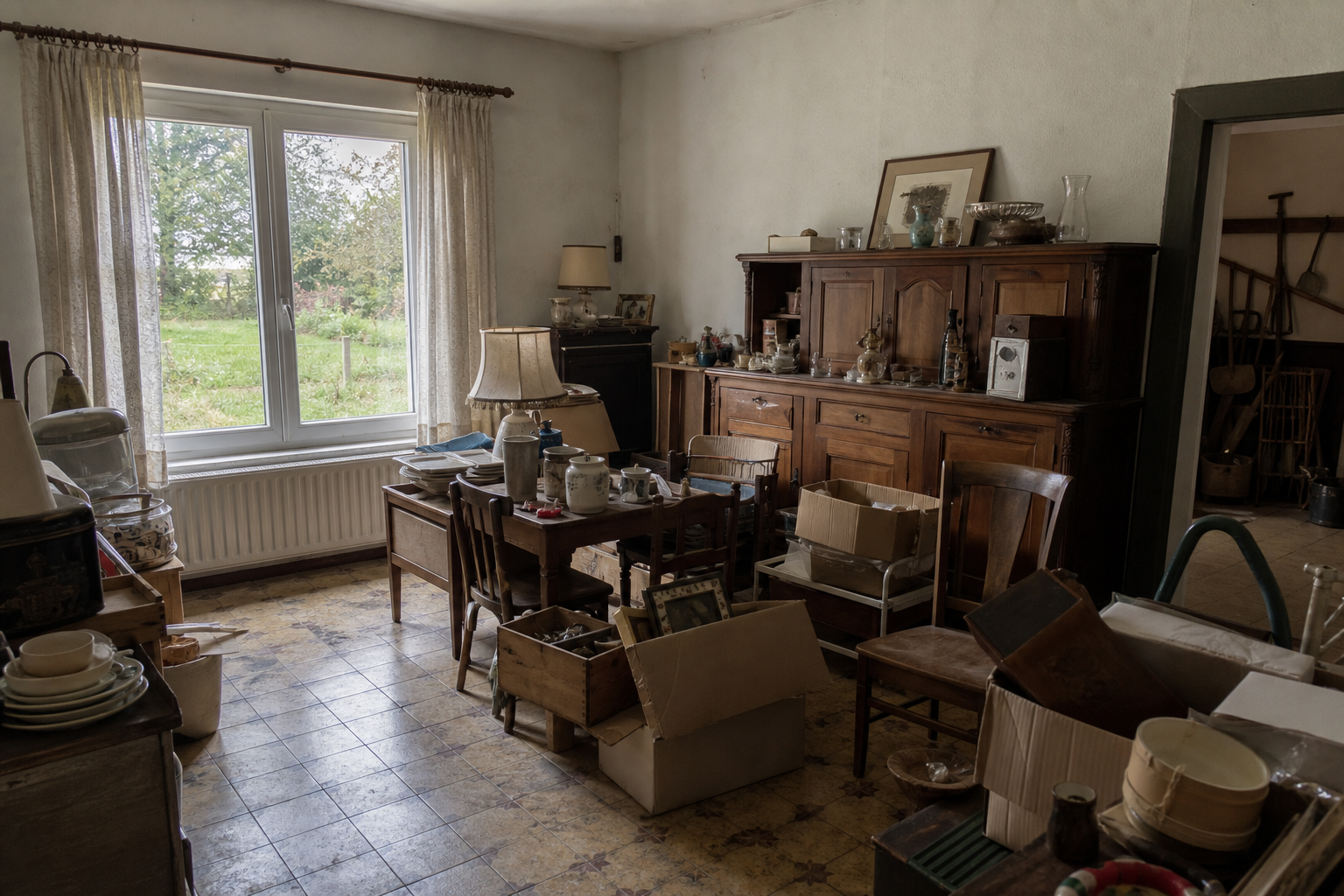 Vide maison de campagne avec remise à Brunehaut : avant, en cours et après — avant débarras