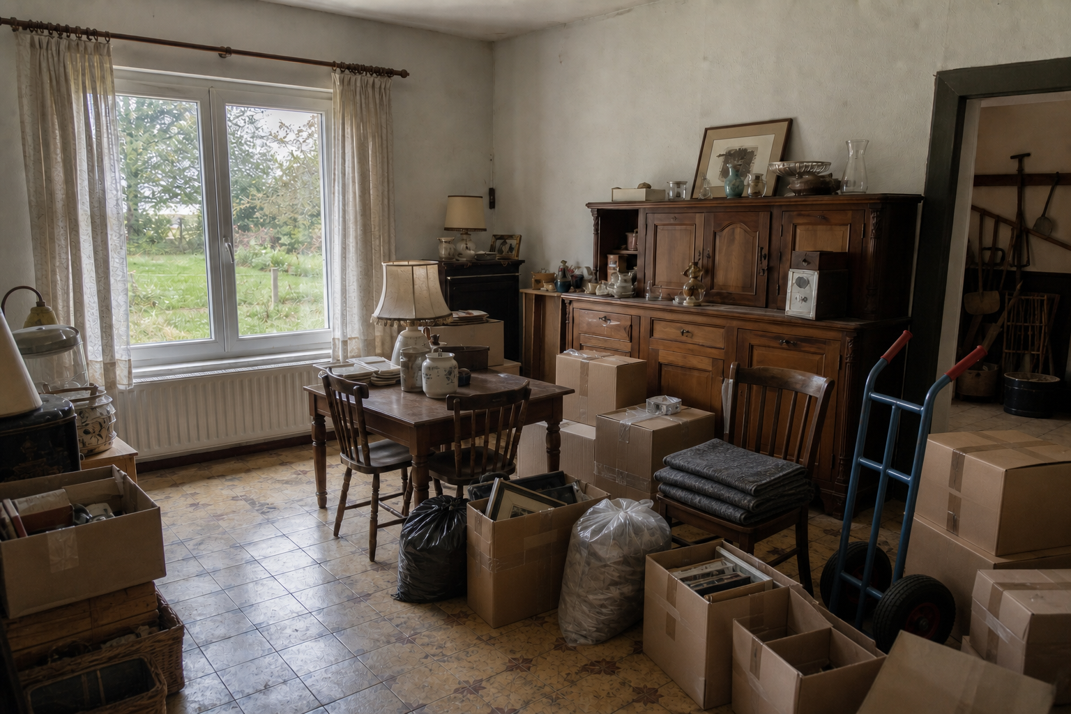 Vide maison de campagne avec remise à Brunehaut : avant, en cours et après — intervention en cours