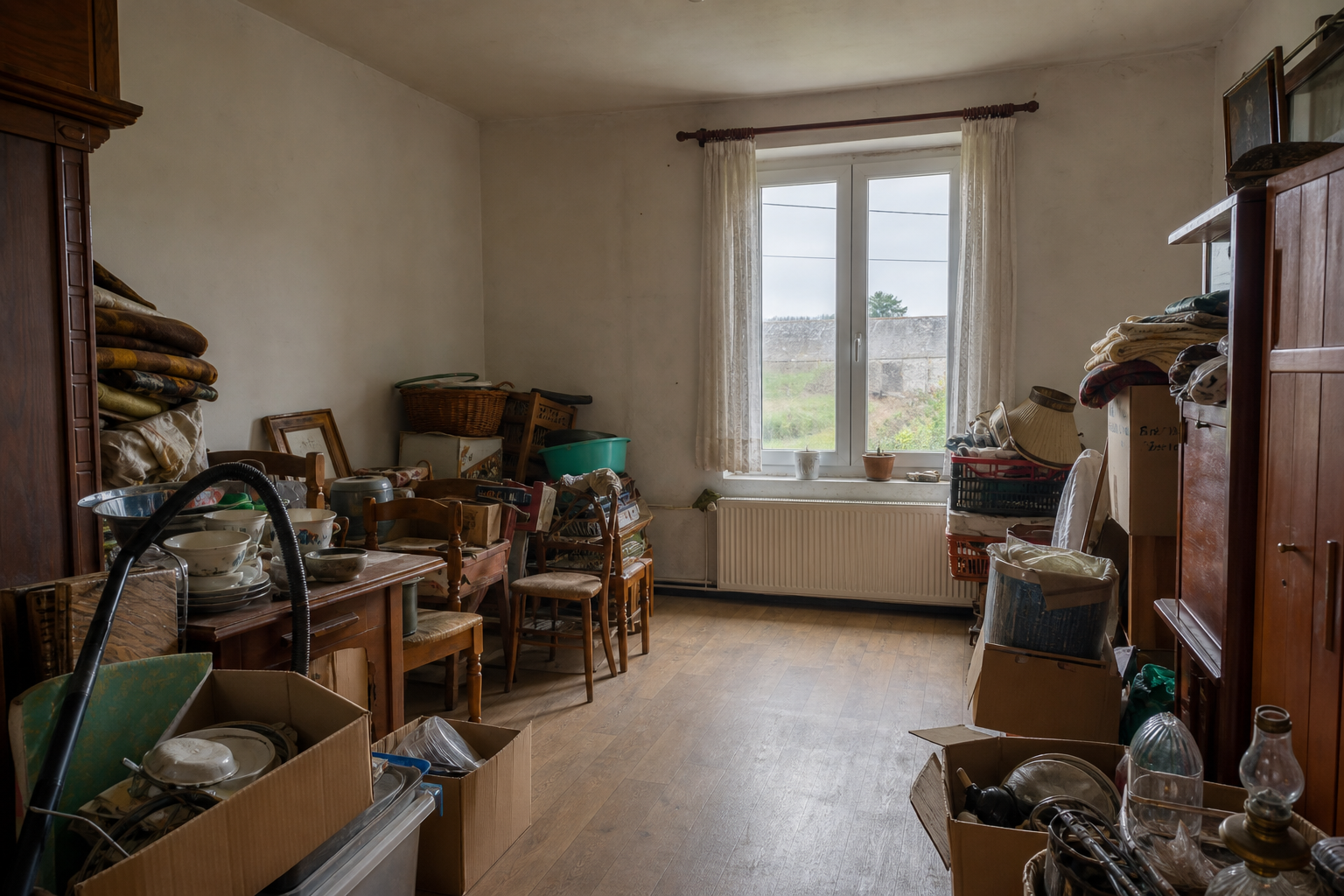 Vide maison villageoise avec grange à Bullange : avant, en cours et après — avant débarras