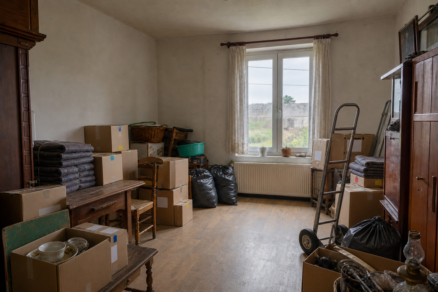 Vide maison villageoise avec grange à Bullange : avant, en cours et après — intervention en cours
