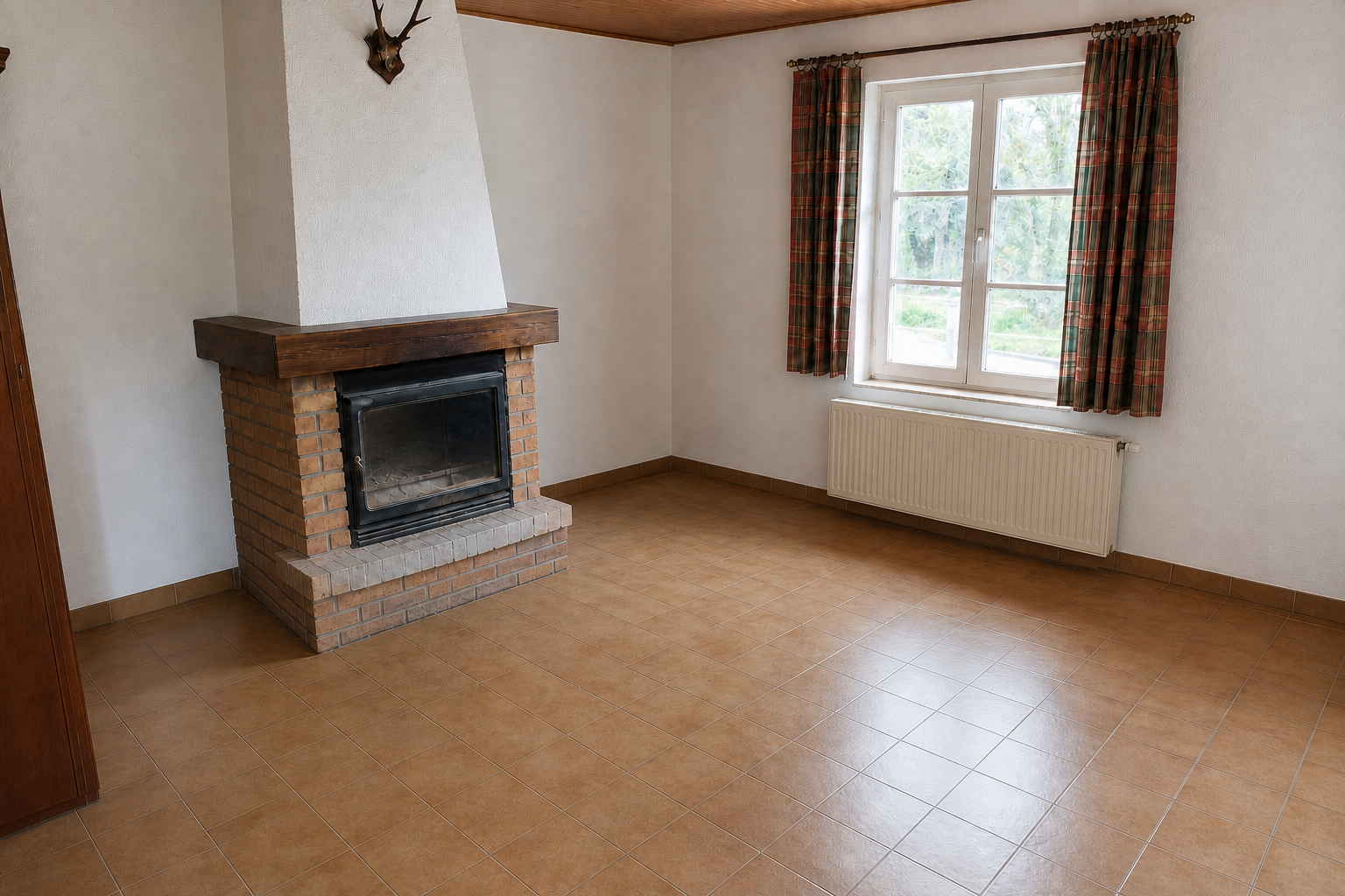 Vide maison ouvrière mitoyenne à Chapelle-lez-Herlaimont : avant, en cours et après — après débarras