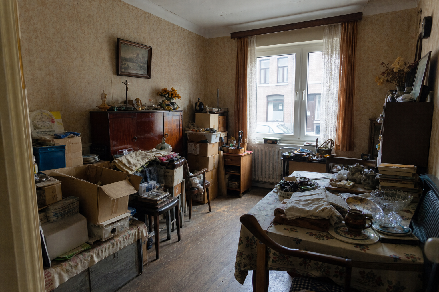 Vide maison ouvrière à Colfontaine : avant, en cours et après — avant débarras