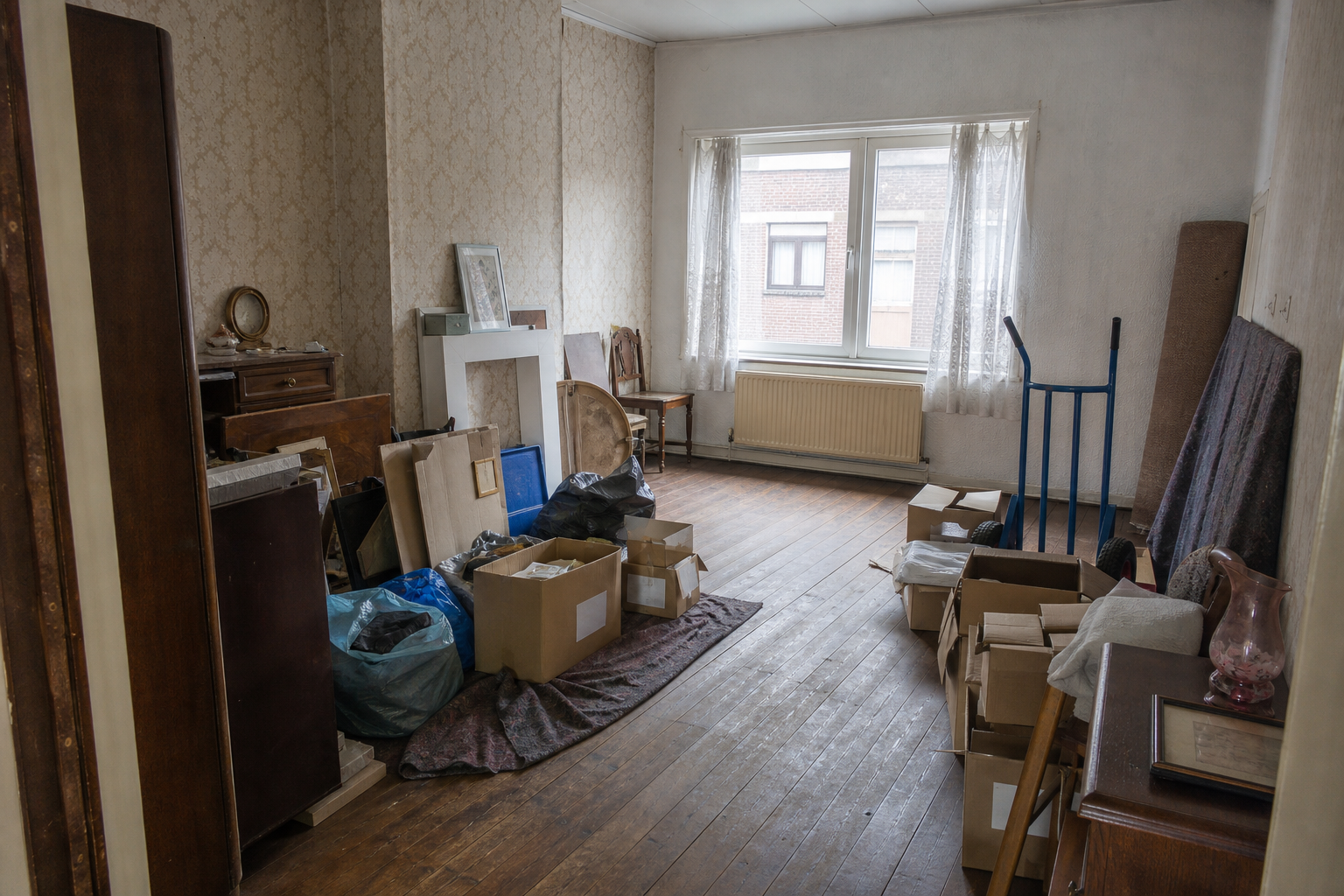 Vide maison ouvrière à Colfontaine : avant, en cours et après — intervention en cours