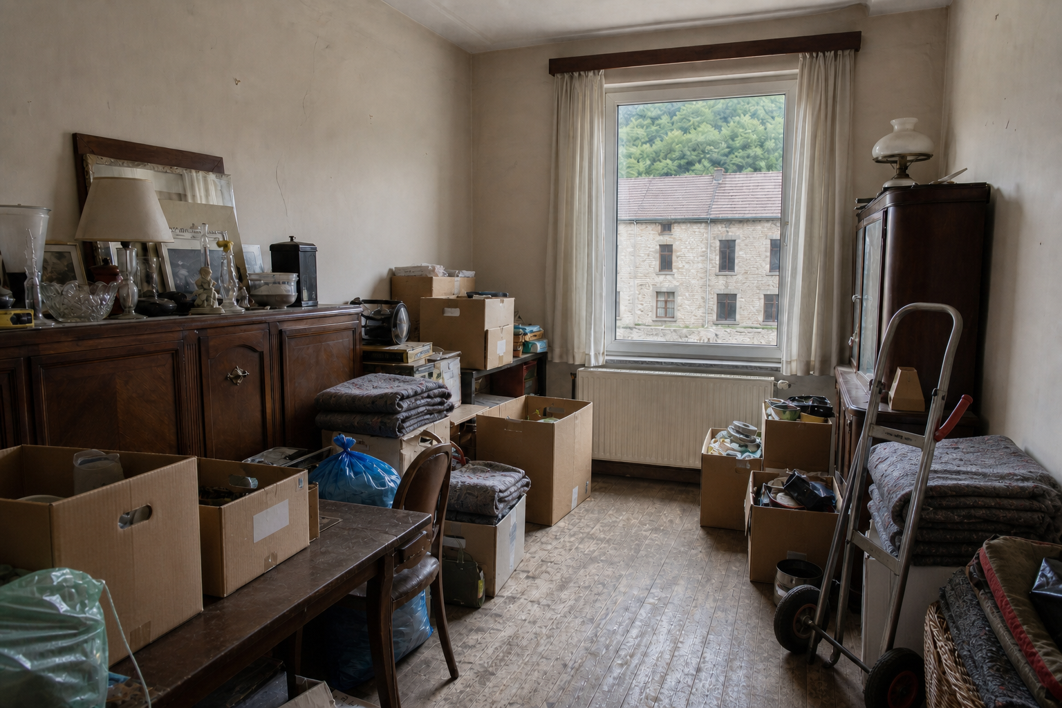 Vide maison mitoyenne en bord d'Ourthe à Comblain-au-Pont : avant, en cours et après — intervention en cours