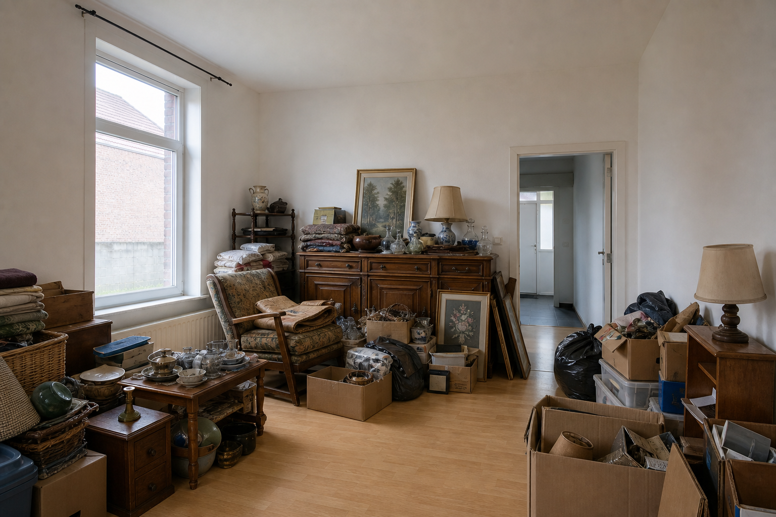 Vide maison mitoyenne à Comines-Warneton : avant, en cours et après — avant débarras