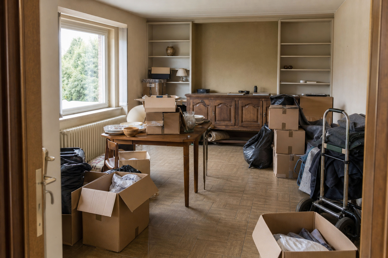 Vide villa quatre façades à Courcelles : avant, en cours et après — intervention en cours