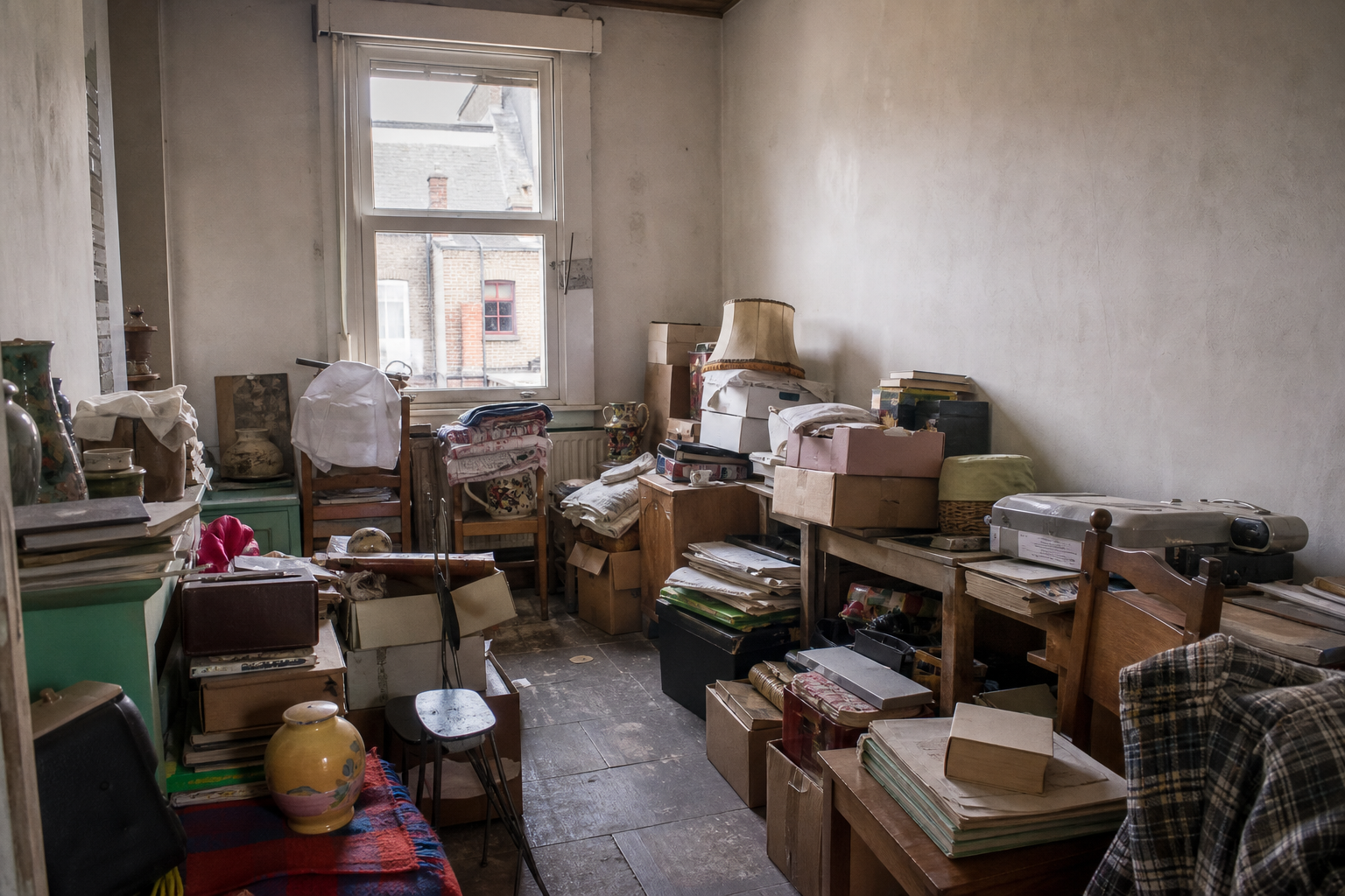 Vide maison ouvrière à Court-Saint-Étienne : avant, en cours et après — avant débarras
