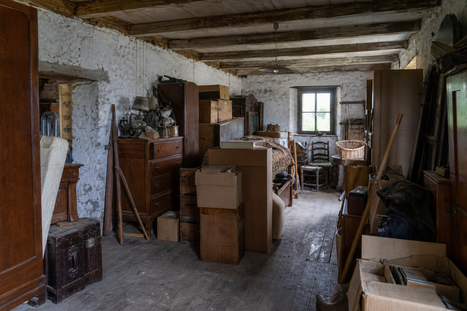 Vide ferme ardennaise avec grenier et étable à Couvin : avant, en cours et après — avant débarras