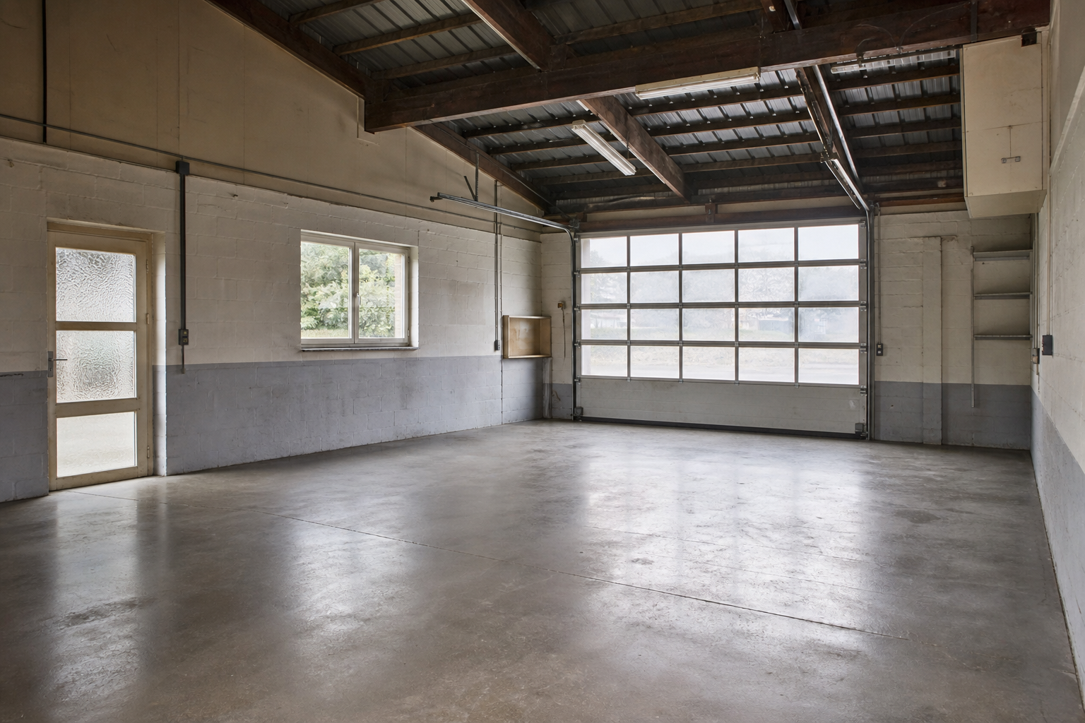 Vide garage-atelier à Crisnée : avant, en cours et après — après débarras