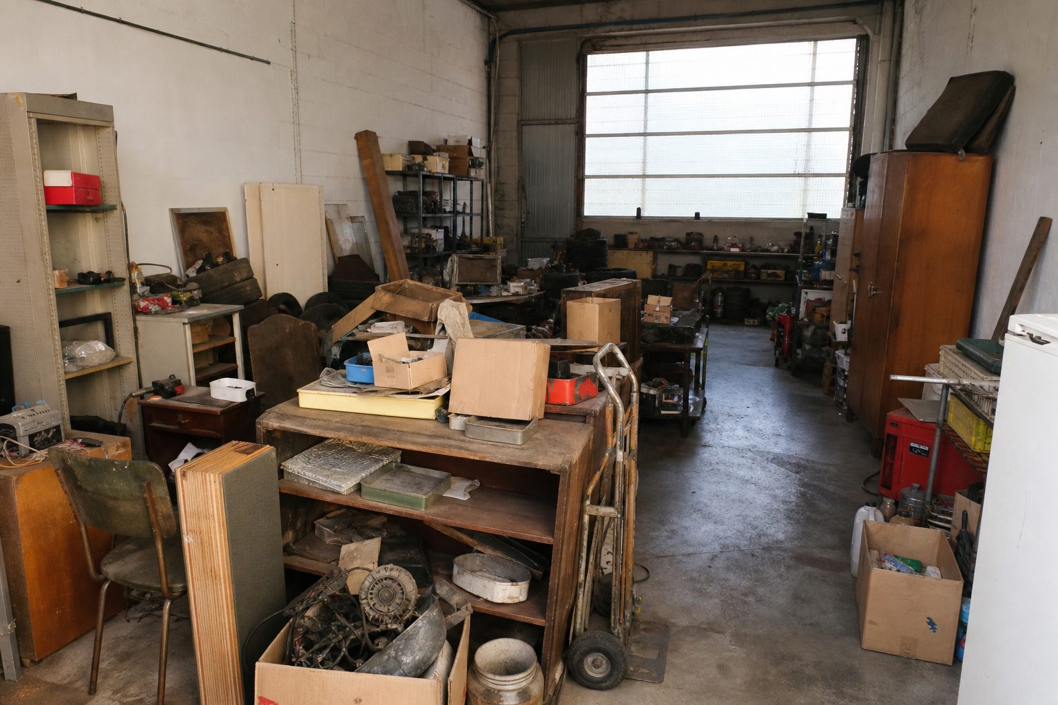 Vide garage-atelier à Crisnée : avant, en cours et après — avant débarras