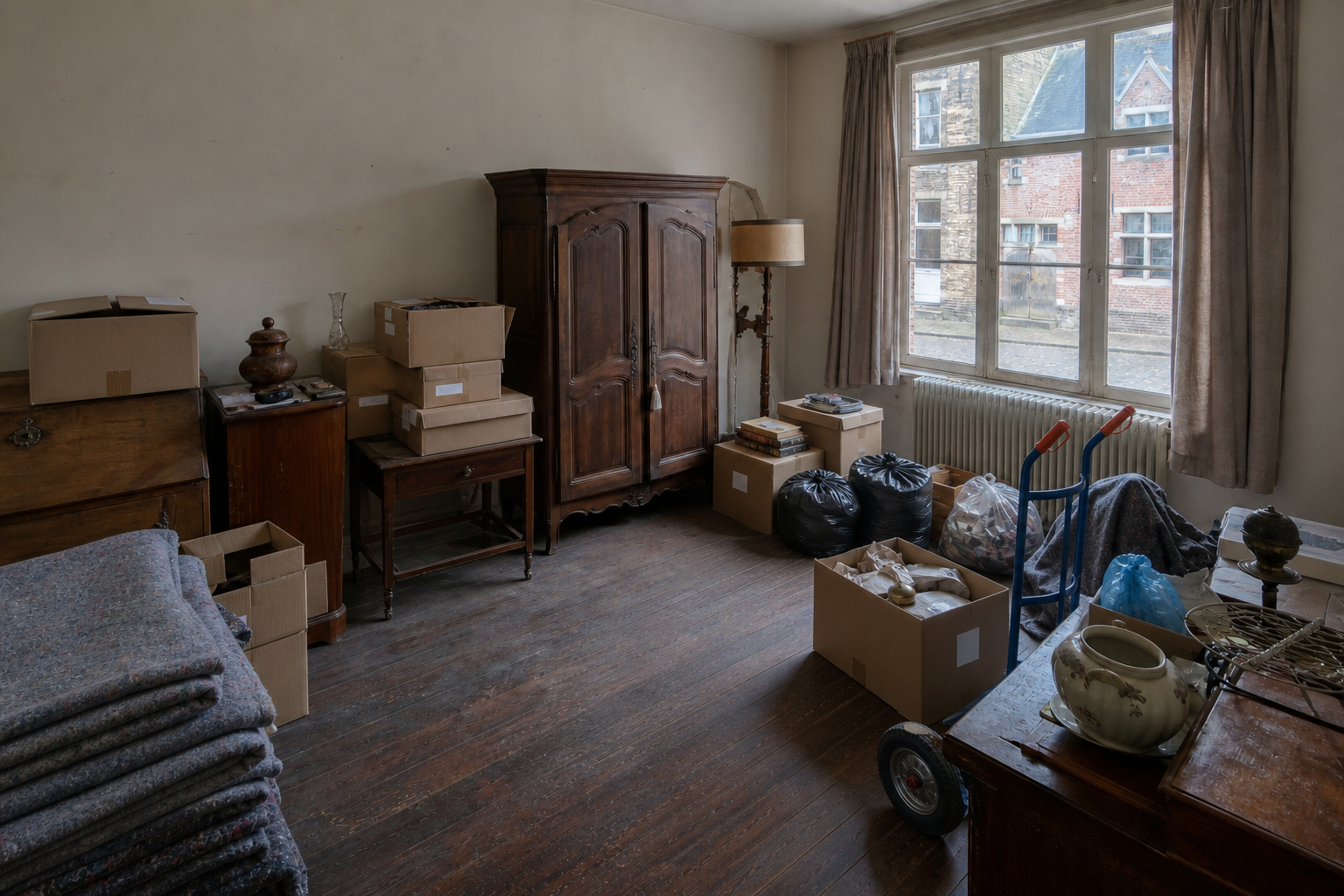Vide maison de caractère à Damme : avant, en cours et après — intervention en cours