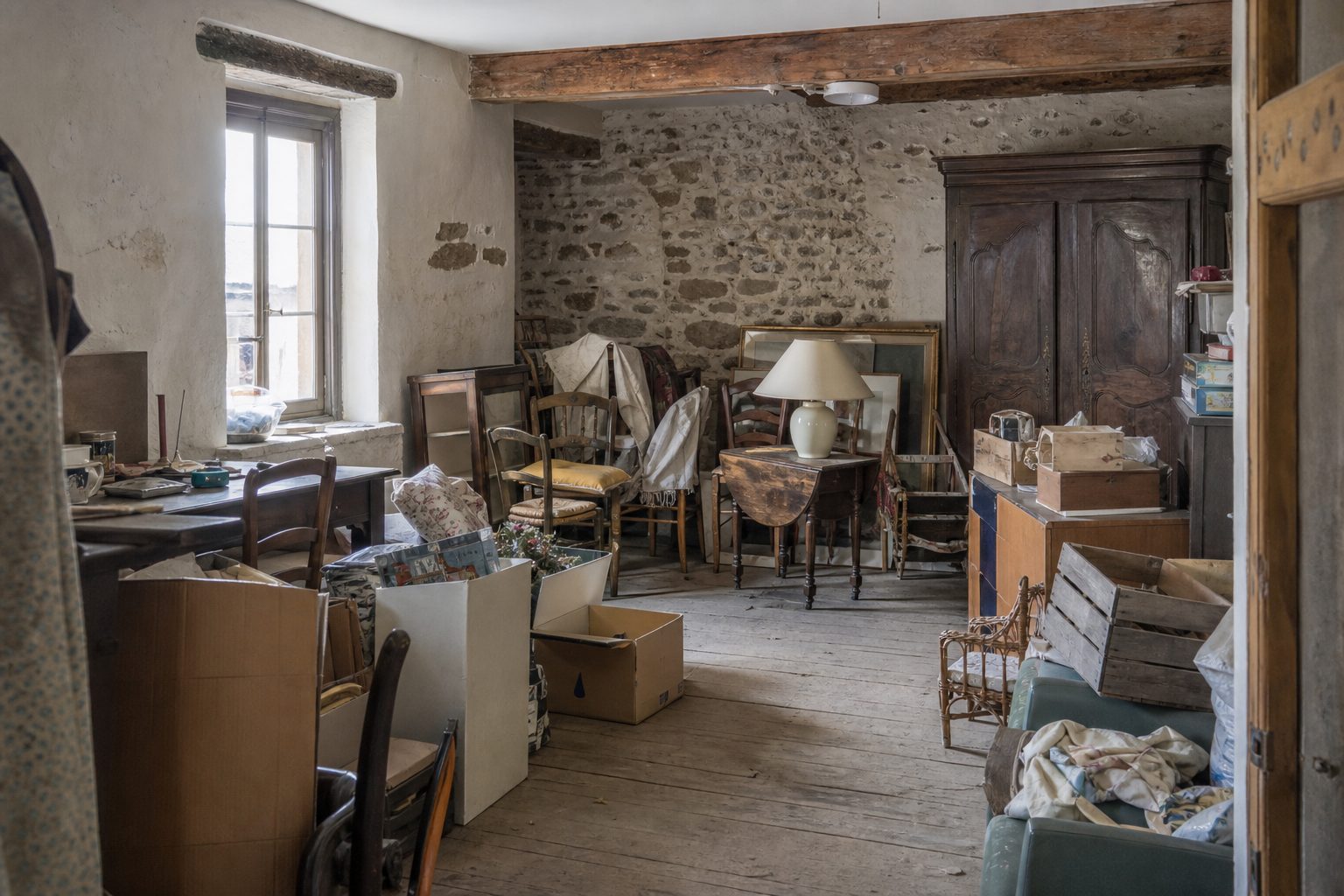 Vide maison villageoise avec grange à Daverdisse : avant, en cours et après — avant débarras