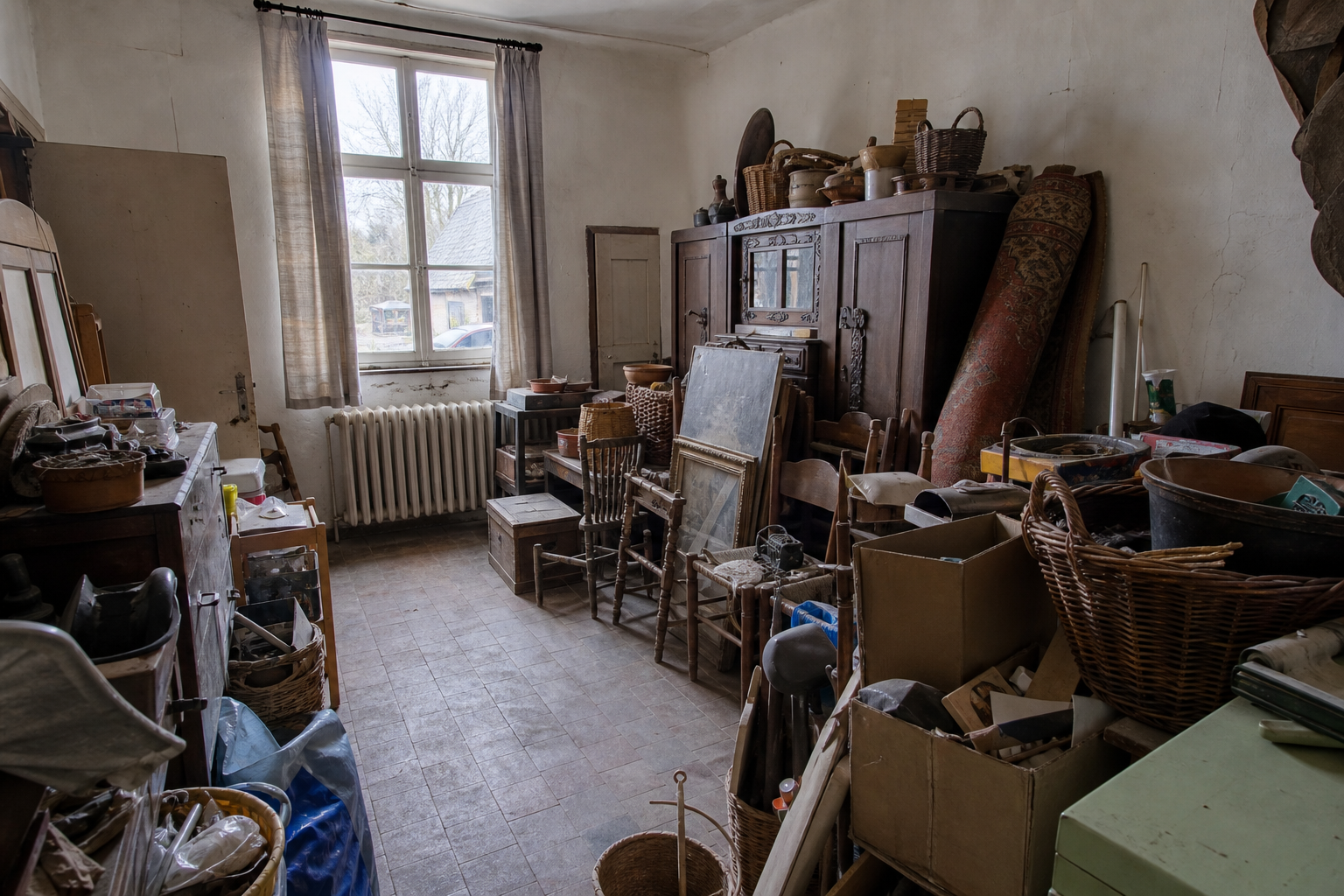 Vide fermette avec dépendances à Dendermonde : avant, en cours et après — avant débarras