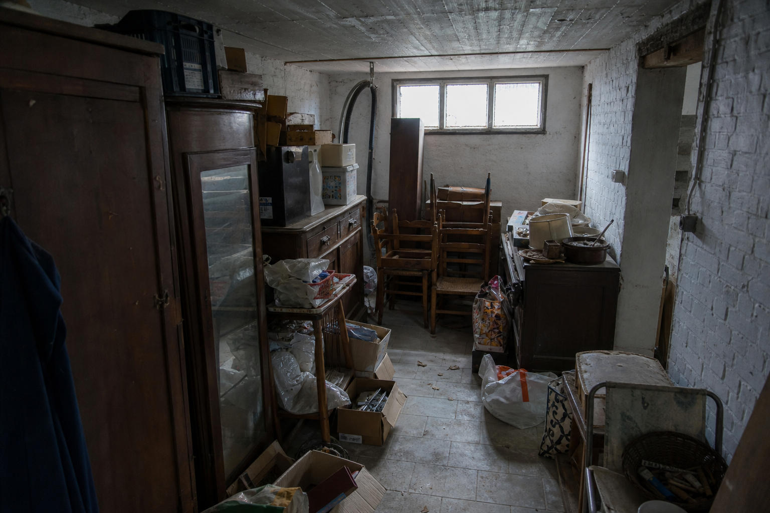 Débarras de cave, grenier et remise à Dentergem : avant, en cours et après — avant débarras