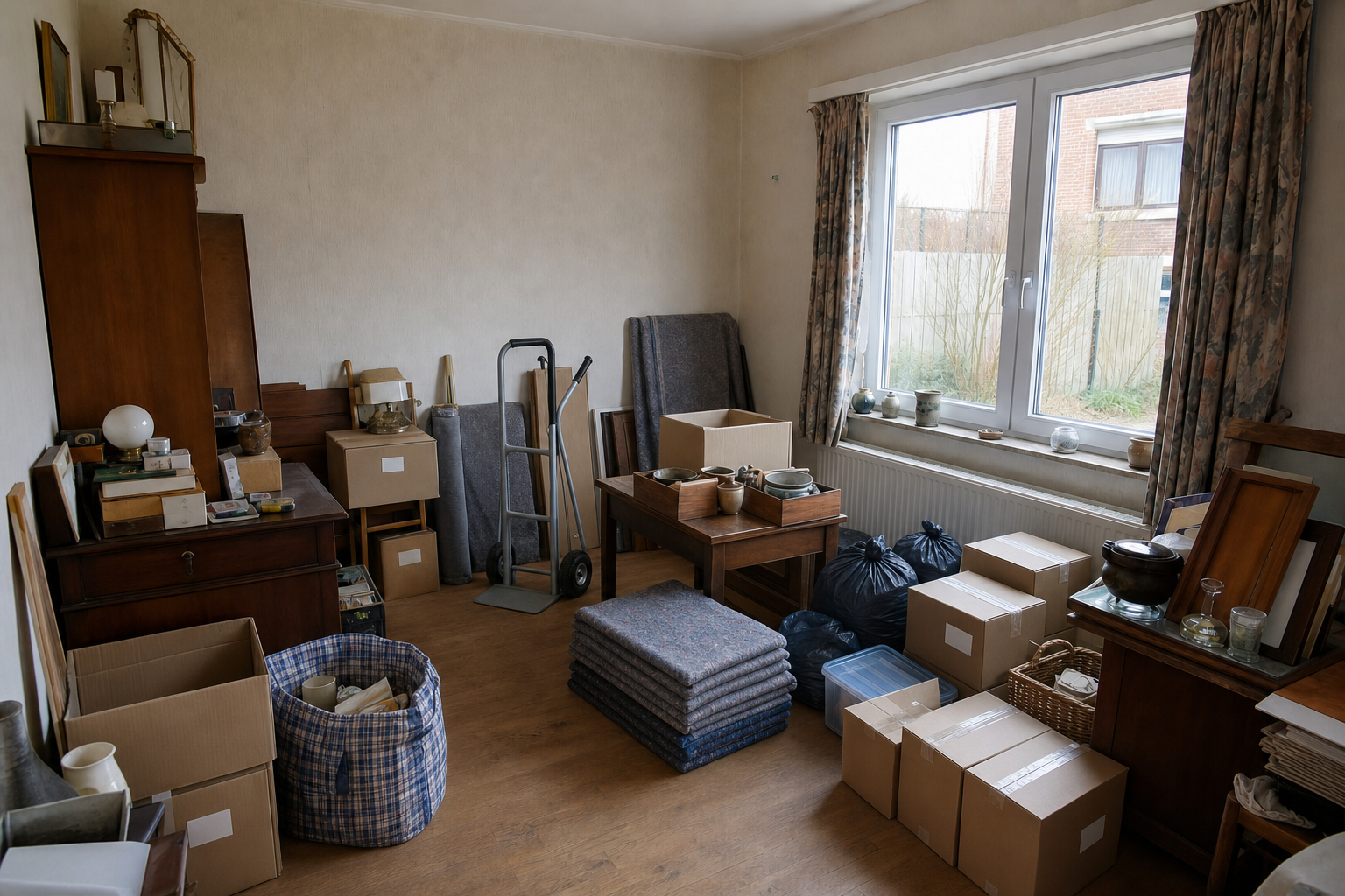 Débarras après départ en maison de repos à Destelbergen : avant, en cours et après — intervention en cours