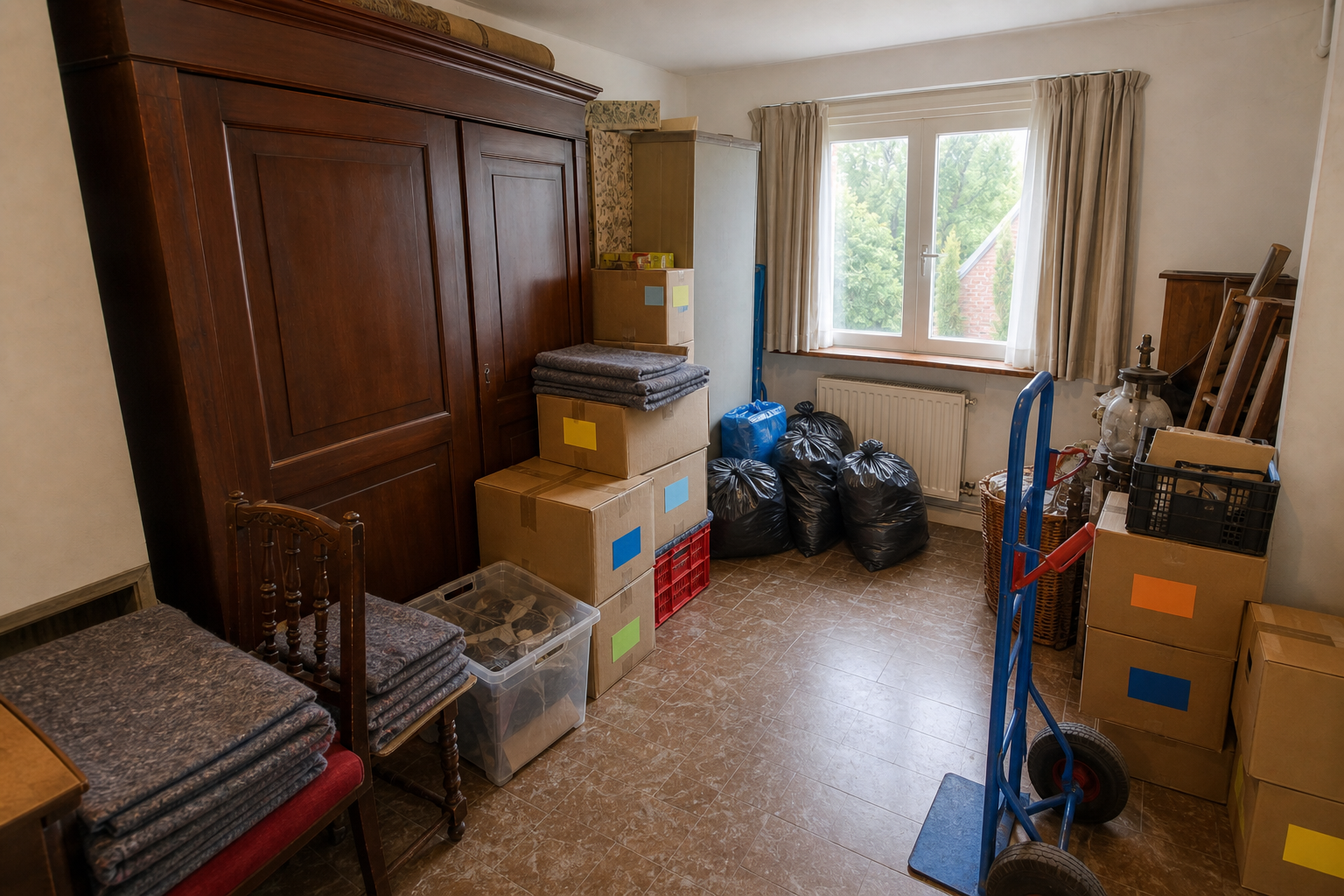 Débarras de cave et grenier à Diepenbeek : avant, en cours et après — intervention en cours