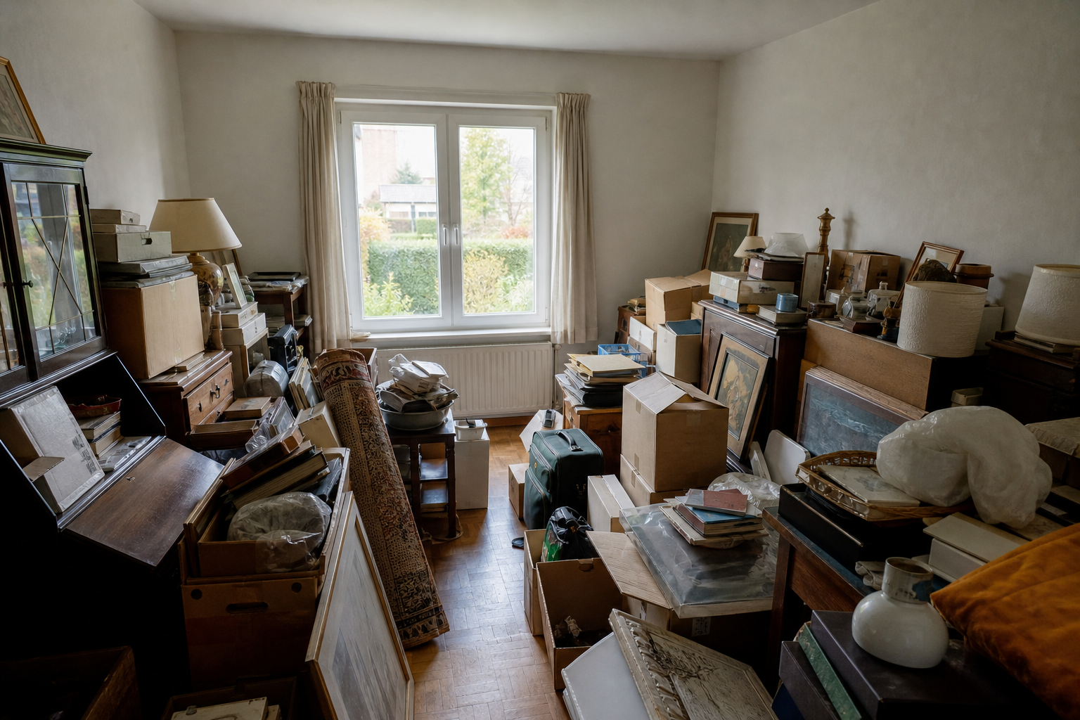 Vide villa quatre façades à Dilbeek : avant, en cours et après — avant débarras